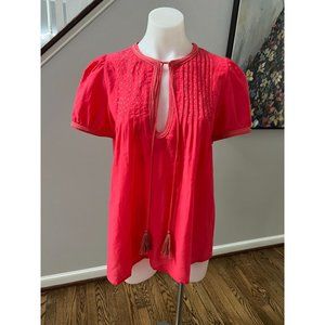 NWT GALLABIA Bodrum Embroidered Kaftan Tunic Shirt Top Blouse Red Boho Size S